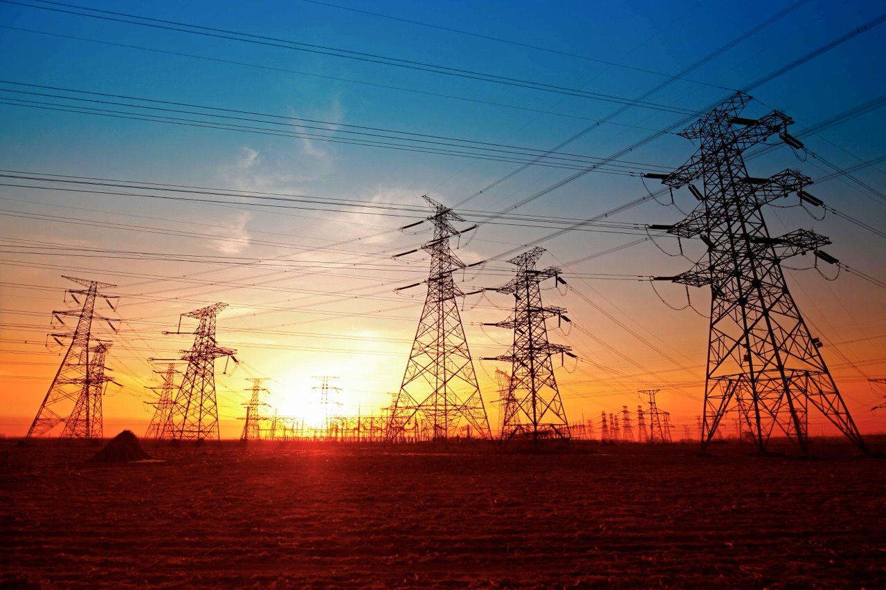 wire electrical energy at sunset