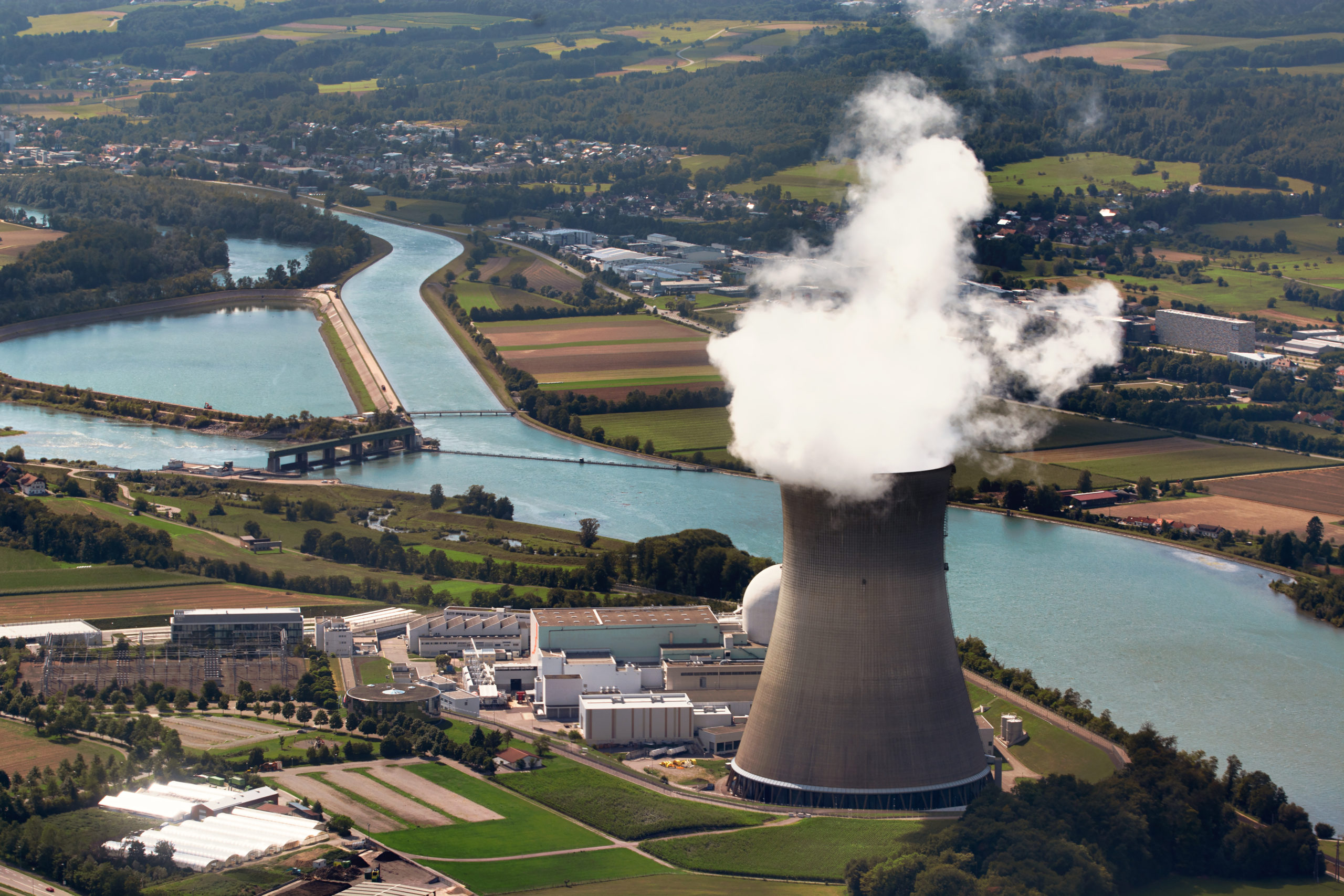 aerial view of the the nuclear power plant leibstadt which is located in the canton of aargau switzerland